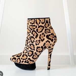 L.A.M.B. Boss Leopard Pony Platform Bootie Size 6